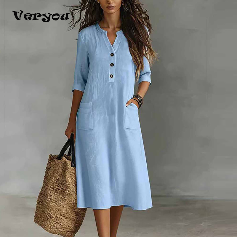 Boho Summer Beach Maxi Dress - Vestido Midi Feminino Casual de Algodão