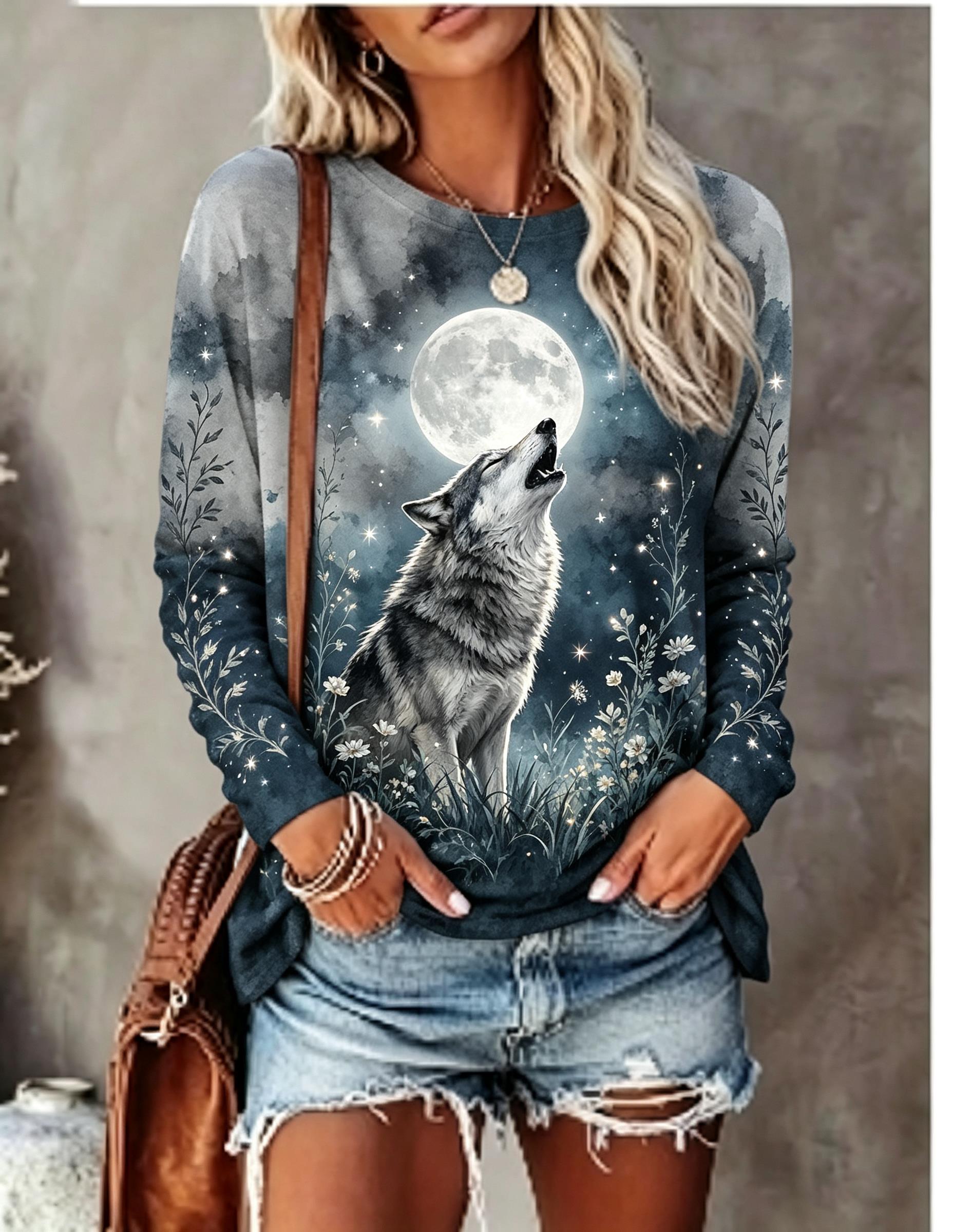 Blouses - Camiseta de manga comprida para mulher,