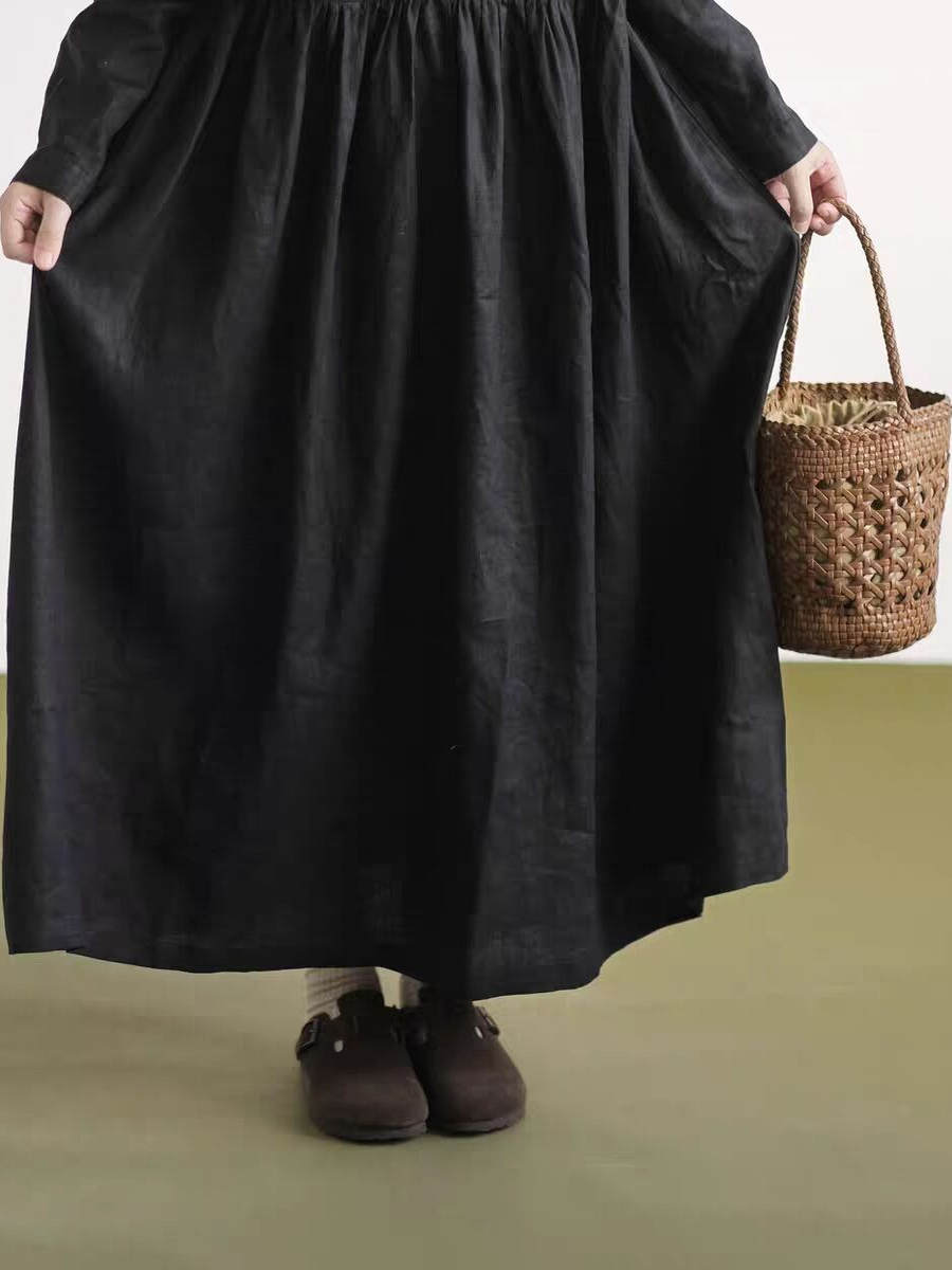 Vestido de Linho com Gola de R - Casual Loose Linen Shirt Dress avaliação e preço