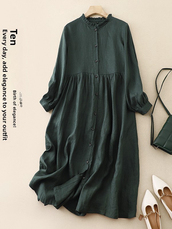 Vestido Casual Solto de Algodã - Casual Loose Linen Shirt Dress avaliação e preço