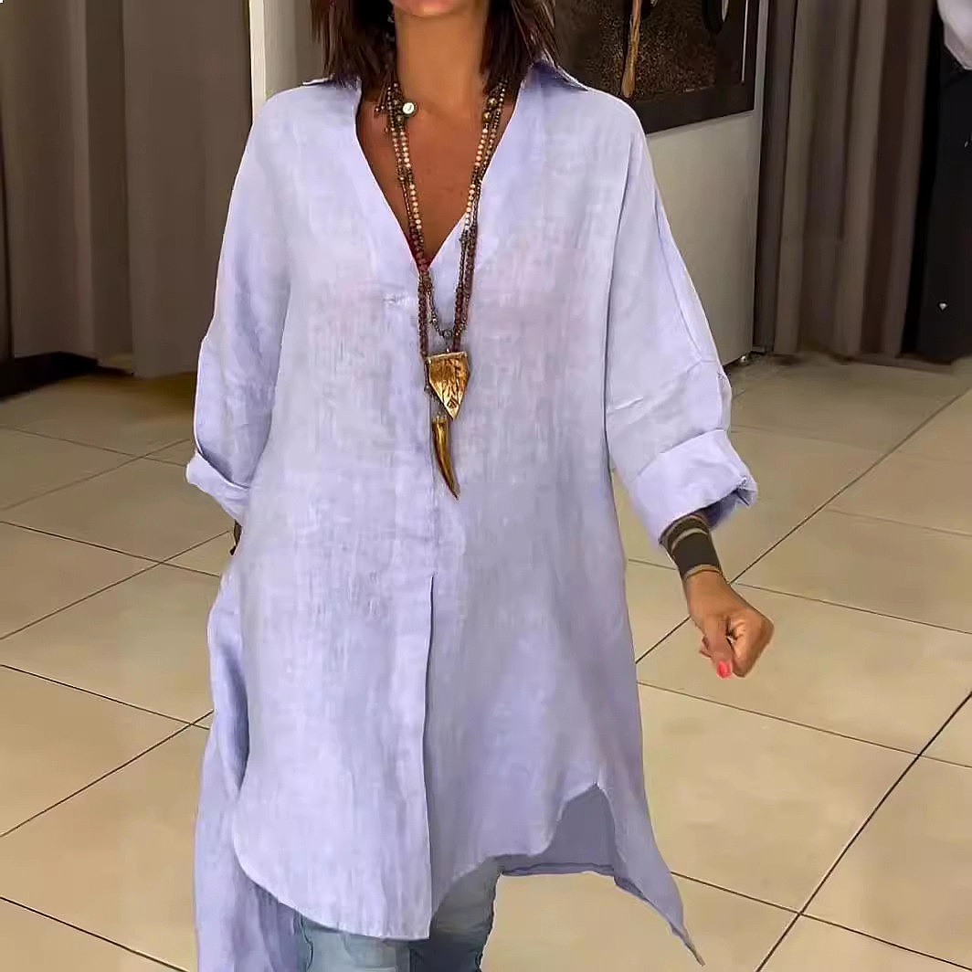 Vestido camisa de linho femini - Casual Loose Linen Shirt Dress avaliação e preço