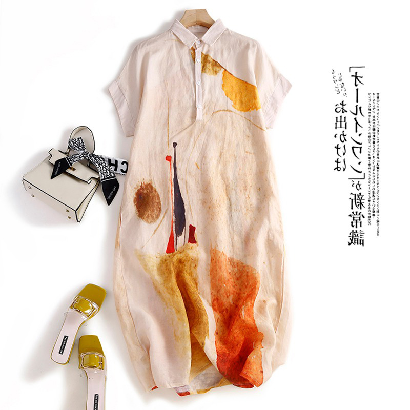 Vestido Casual de Algodão e Li - Casual Loose Linen Shirt Dress avaliação e preço